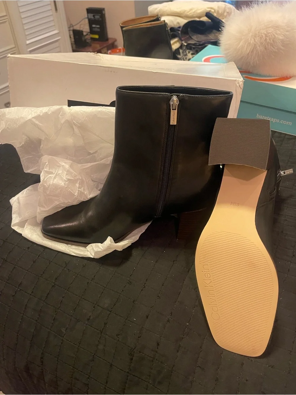 Calvin klein broma black leather ankle boots nib sz 9.5 m